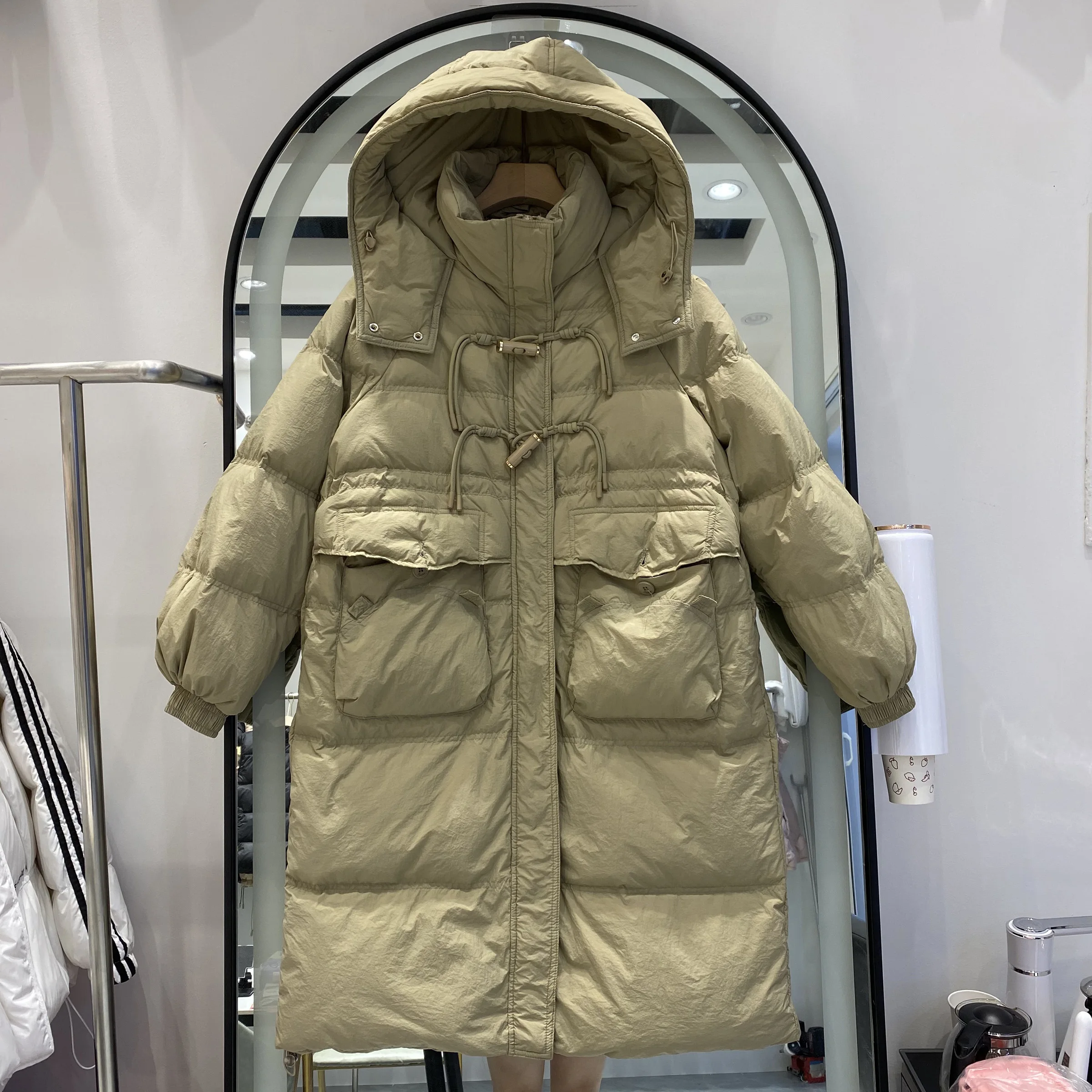 Fall Winter 2023 New Down Jacket Women Hooded Korean Fashion Long Sleeve Casual Warm Thickened White Duck Down Button Coat L421