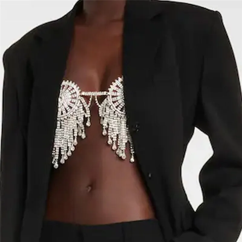 

Hot Selling 2022 Winter New Style Welding Sexy Nightclub Crystal Flash Diamond Chest Chain LBZ20416