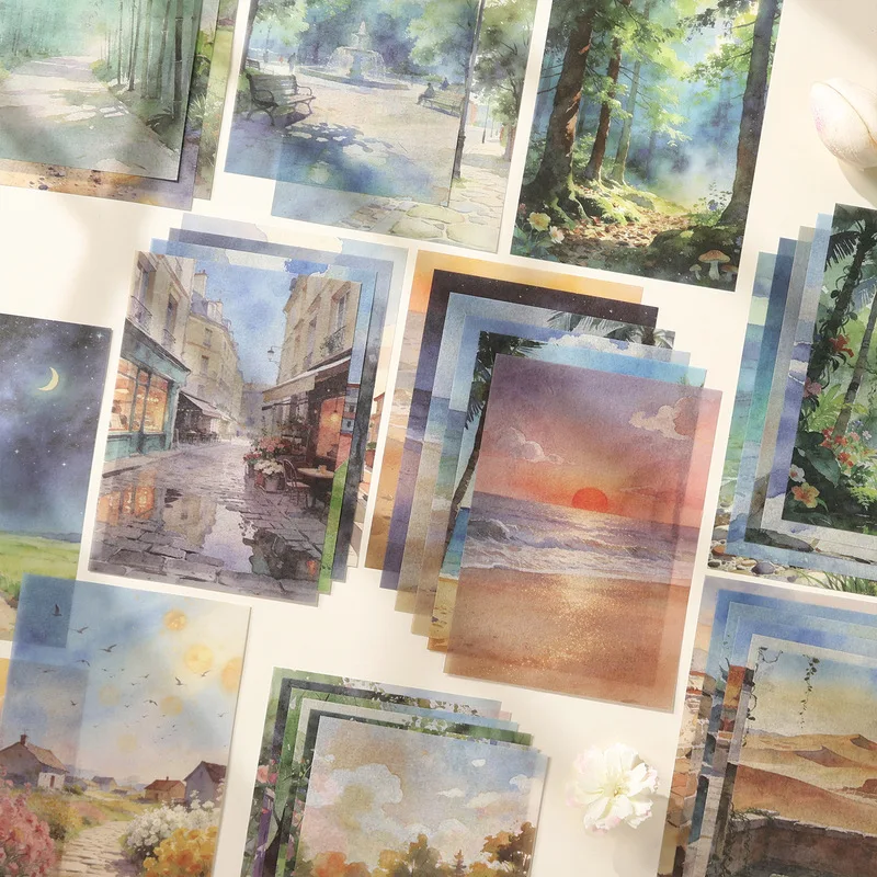 6Pcs Gentle City View Washi Paper Stickers Watercolor Landscape Decor Stickers for Journal Album DIY Craft Projects