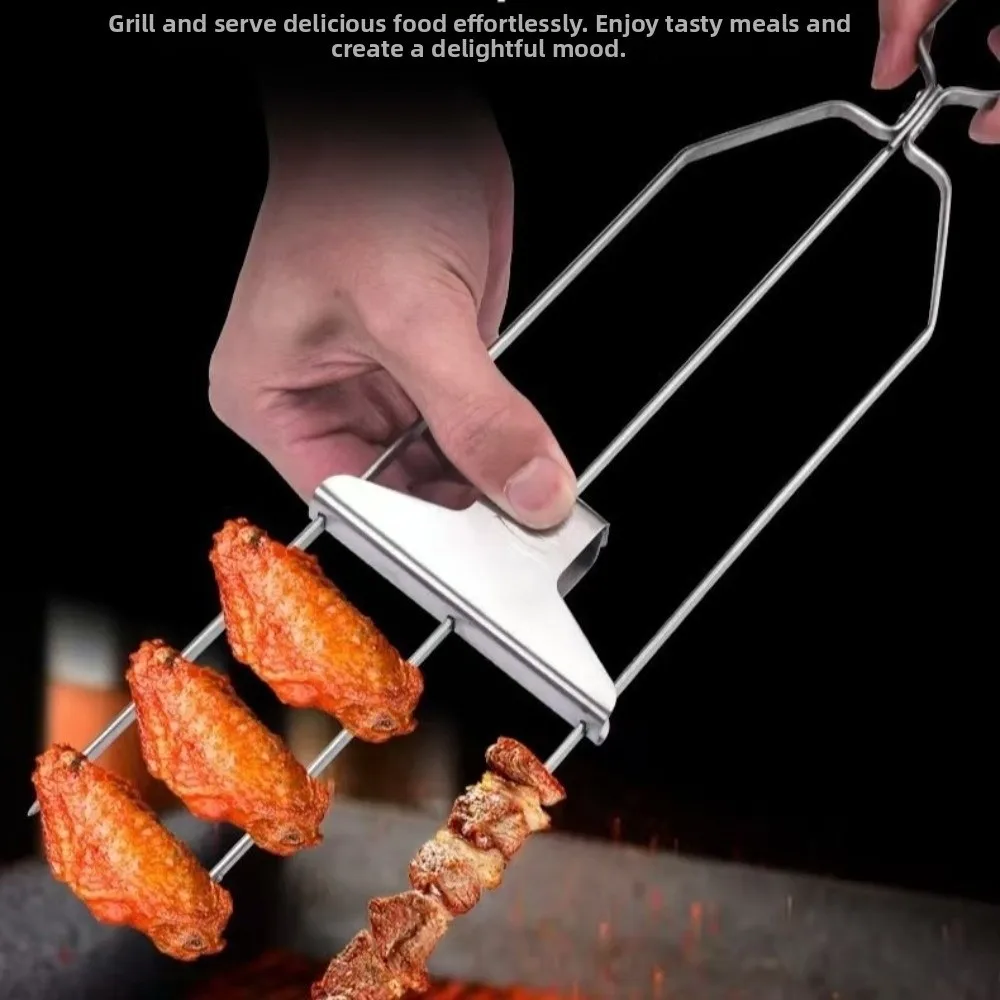 Gifts Polished Finish BBQ Skewers Push Rod Slider Grilling Accessories Barbecue Fork Prong Design Grilling Skewers