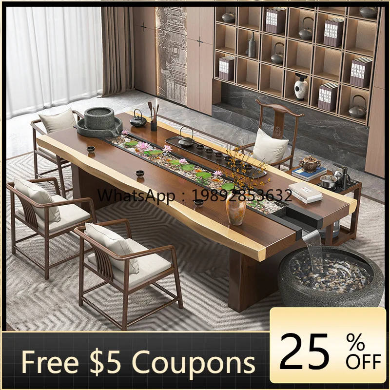 

YFY Tea Table and Tray Integrated New Chinese Style Creative Stone Mill Landscape Solid Wood Kung Fu Tea Table
