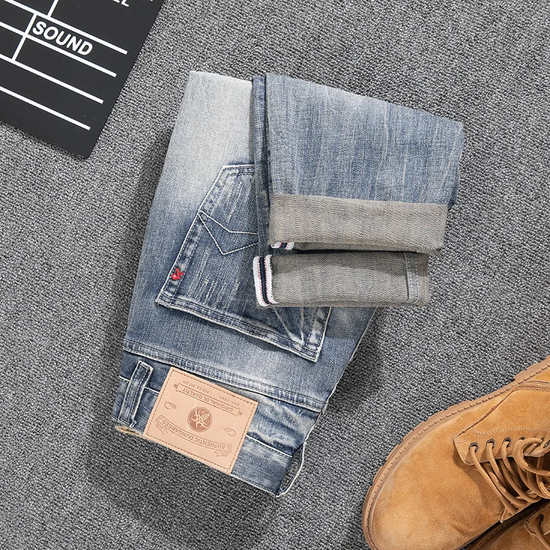 

Street retro jeans for men, slim fit, small straight tube, trendy, casual, cool, vintage, fashionable denim pants