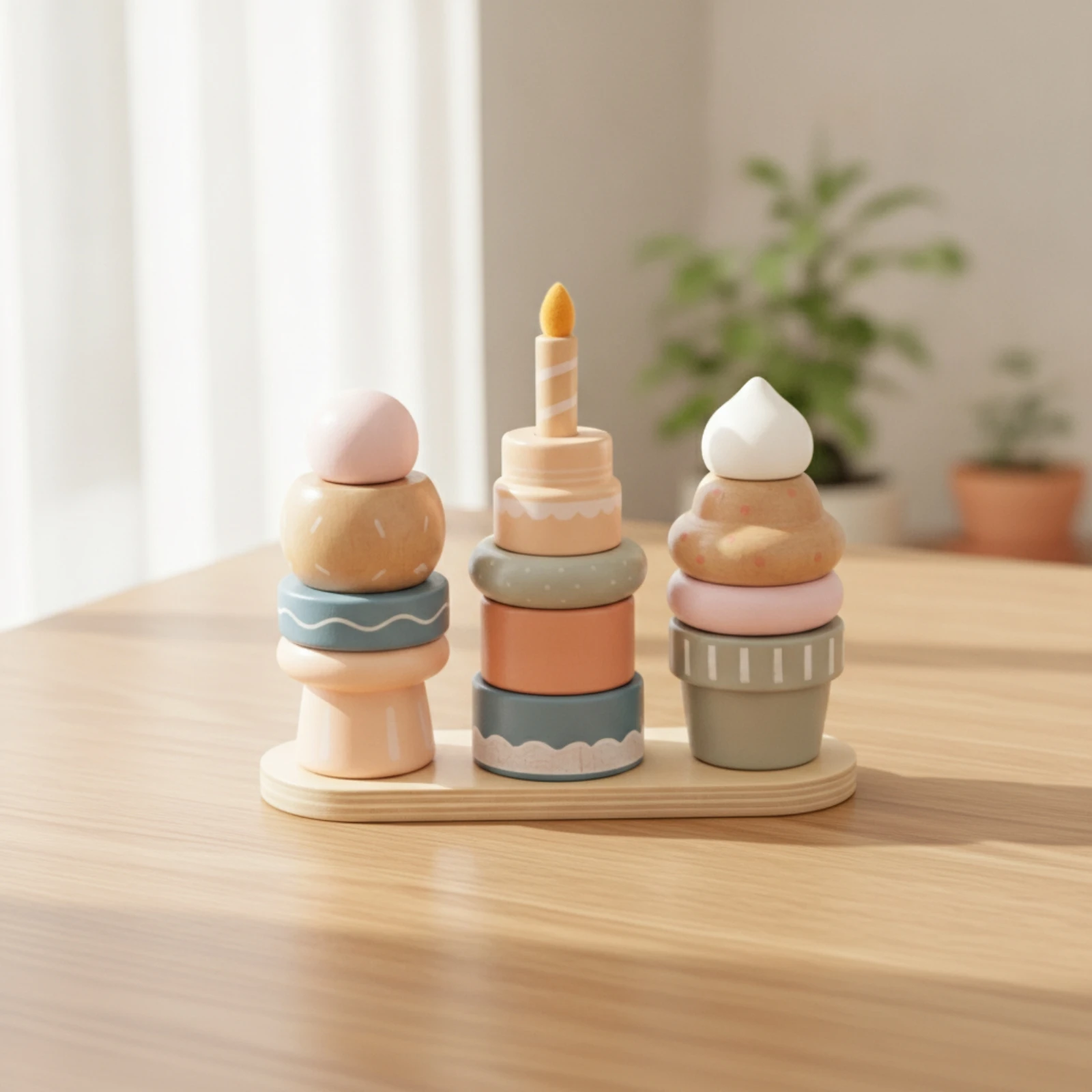 Stacking Toy with Wooden Base Stackable Wooden Dessert Stacking Toy Fine Motor Color Matching for Children, Playtime