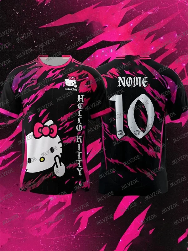 2025 طبعة خاصة سانريو مرحبا كيتي رقم 10 كرة القدم جيرسي ثلاثية الأبعاد س الرقبة تنفس الرياضة المحملة الرجال النساء الشارع الشهير موضة تيز #1