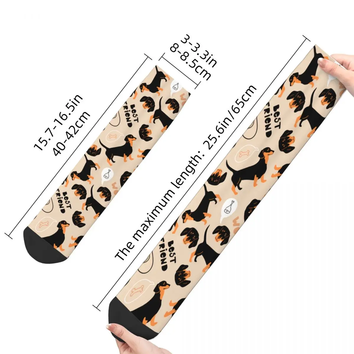 Funny Crazy Sock for Men Dachshund Cute Dog Hip Hop Dog Lover Man Breathable Pattern Printed Crew Sock Novelty Gift