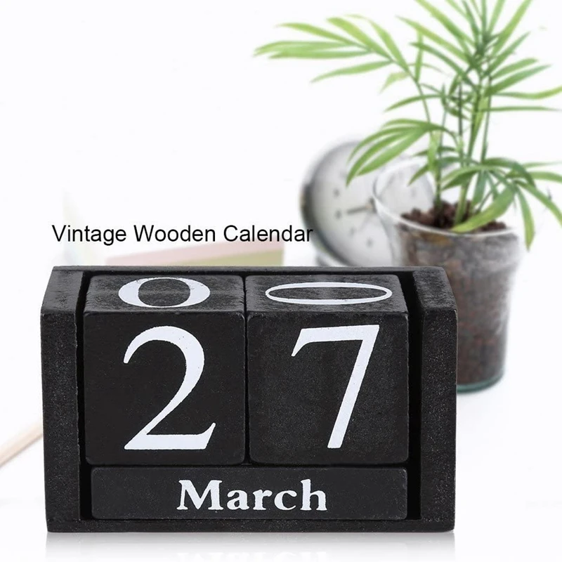 Calendario perpetuo de madera Vintage, bloques Chic desgastados, calendario de escritorio, cuadrados de madera rústica, calendario para el hogar y la Oficina