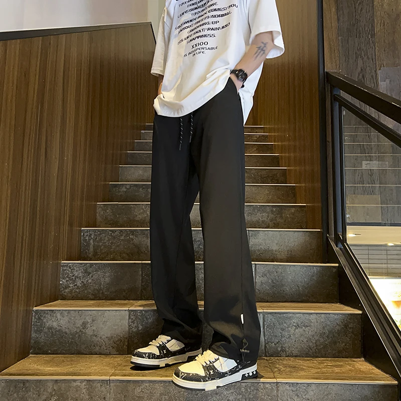 

American Sle Casual Pants Loose Fit Boys Teenagers Versatile Summer Breathable Polyester Fiber Straight Leg Long Pants