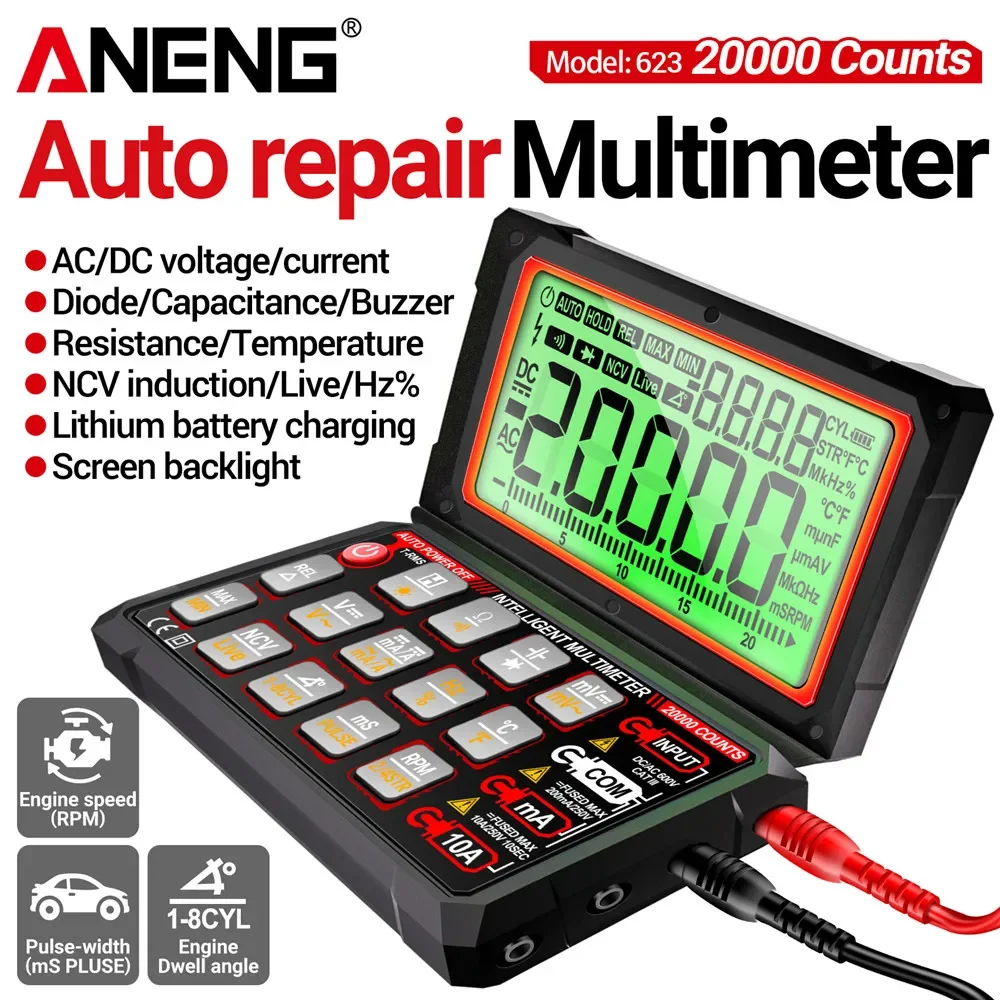 ANENG 623 Flip Cover Auto Repair Multimeter 20000 Counts Digital AC/DC Voltage Current NCV Induction Diode Capacitance Tester