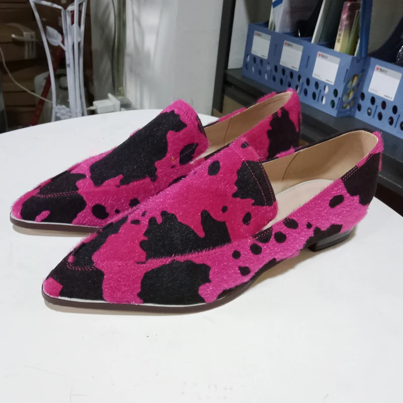 Mocasines planos informales con punta estrecha y patrón de vaca, zapatos náuticos para mujer, zapatos individuales poco profundos