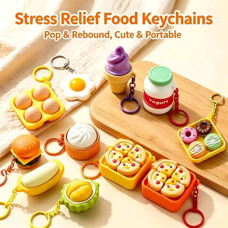 Creative Realistic Food-shaped Stress-relieving Keychain Bun And Hamburger Pendant Children's Toy Gift