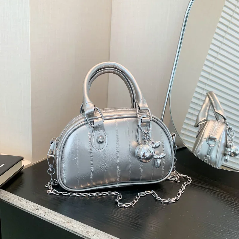 

Premium silver small bag versatile messenger bag fashion handbag