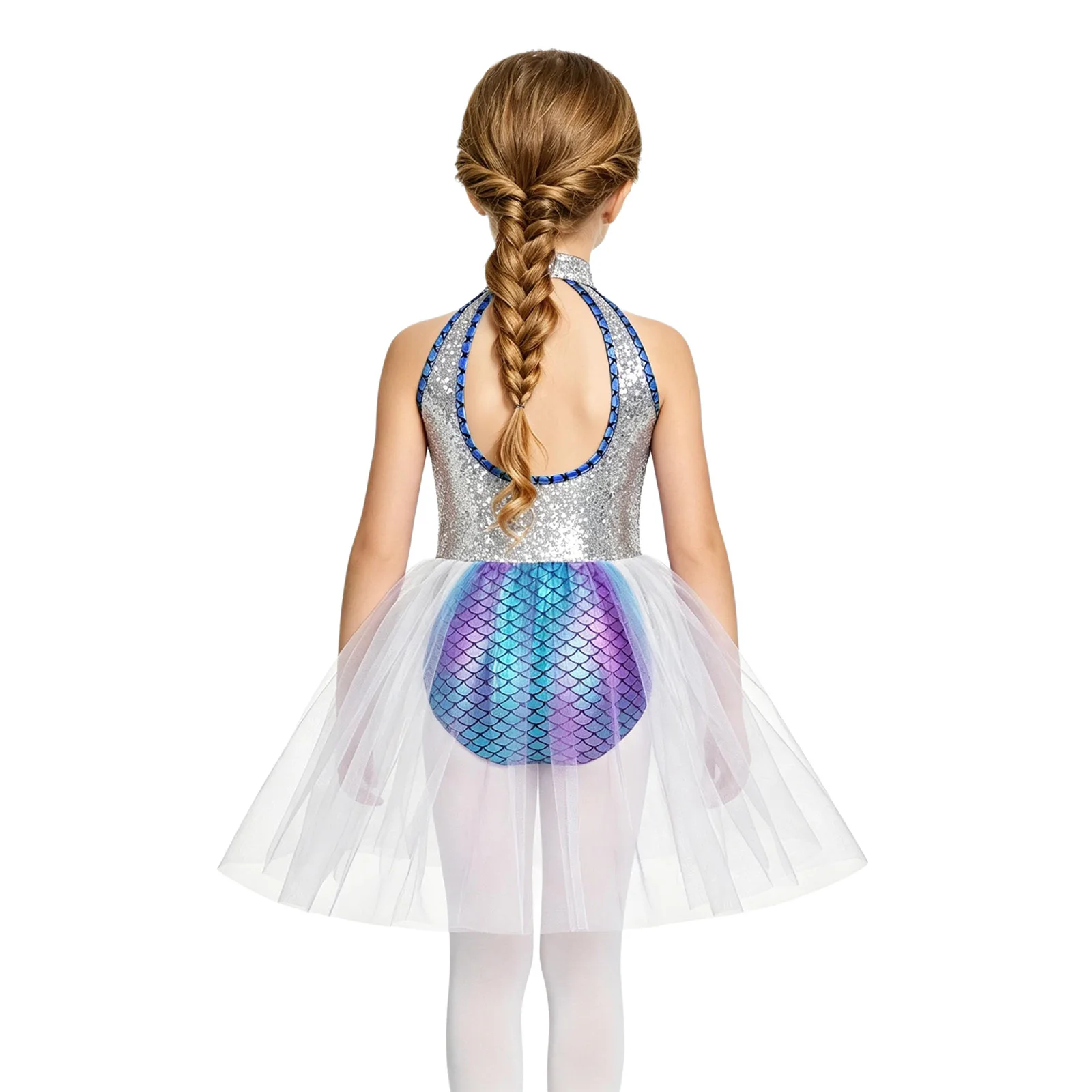 Kids Girls Ballet Dance Tutu Dress Metallic Shiny Mermaid Princess Costume Sleeveless Sequin Bowknot Tulle Gymnastics Leotards