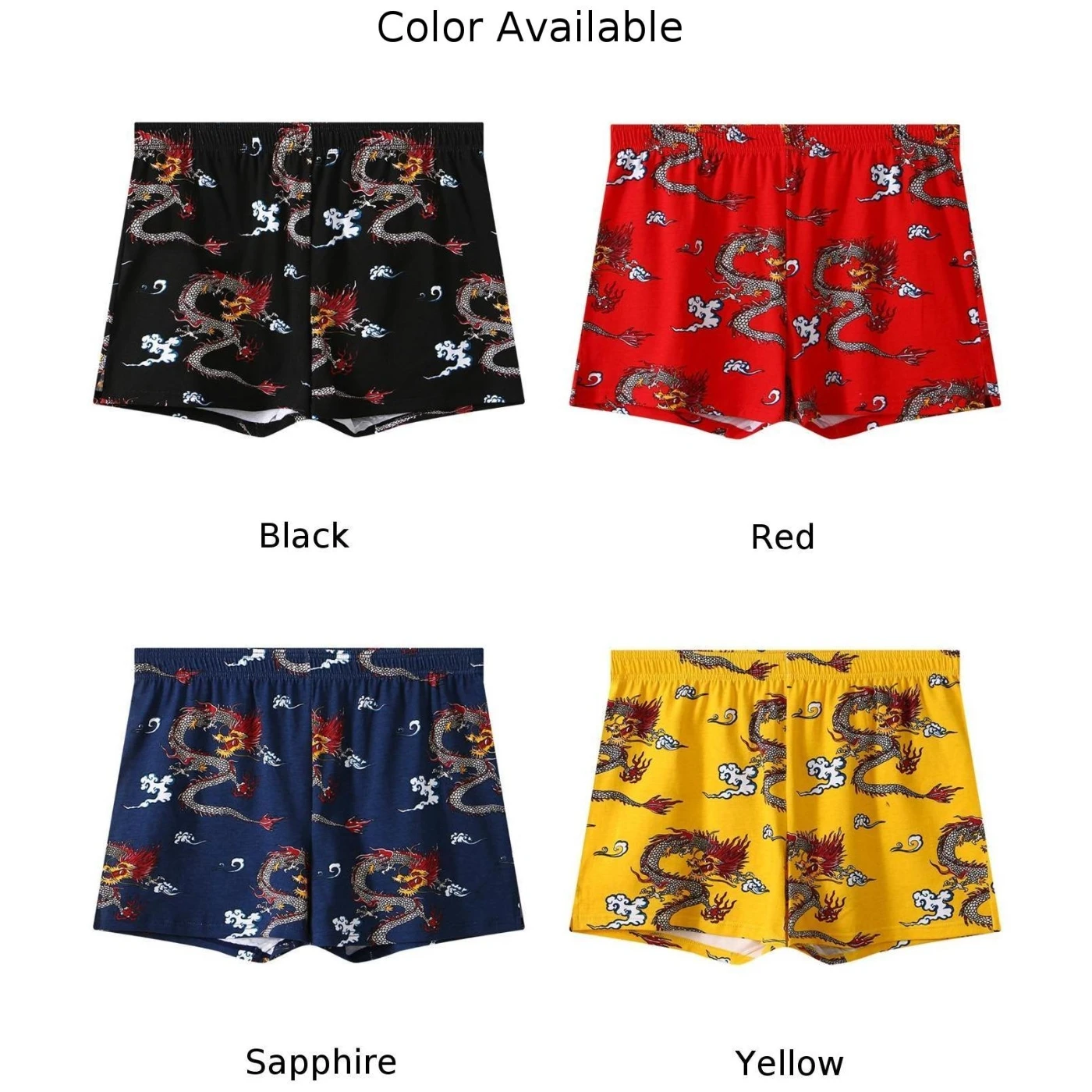 سروال داخلي للرجال مطبوع عليه تنين جيد التهوية ، ملابس داخلية قطنية ، سراويل داخلية متوسطة الخصر ، ملابس داخلية فضفاضة قصيرة ، شورت عصري