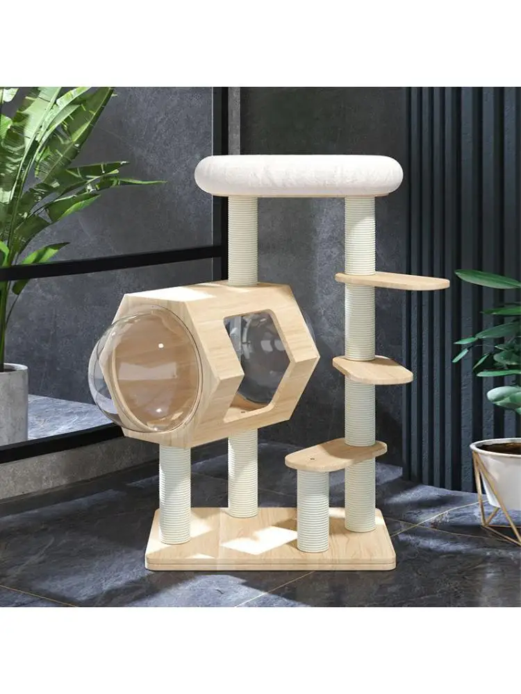 

Cat Climbing Frame, Litter Tree and Space Capsule, Small Solid Wood, Sisal Cat Shelf