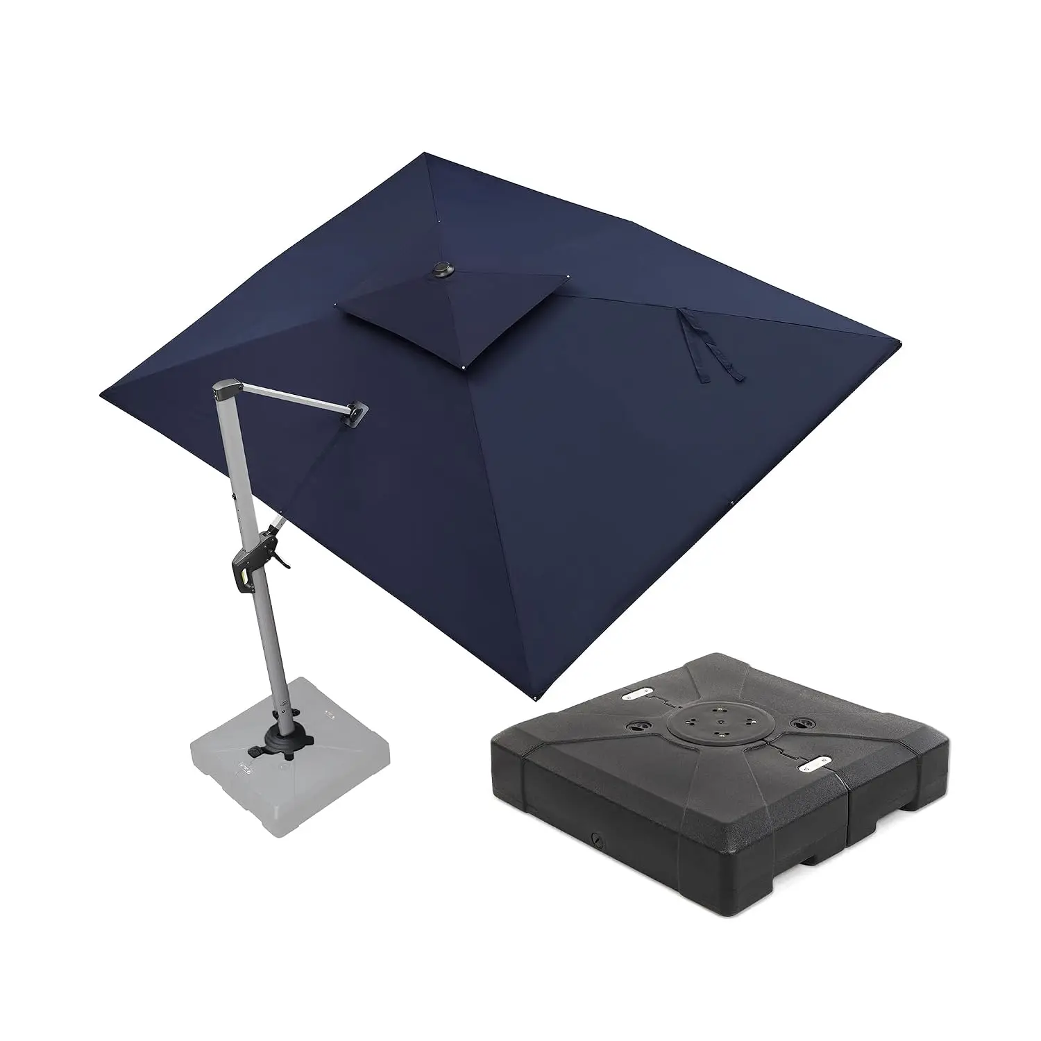 Large Patio Cantilever Umbrella 9x12ft with Base, Outdoor Offset Hanging Umbrella, Navy Blue, Customized