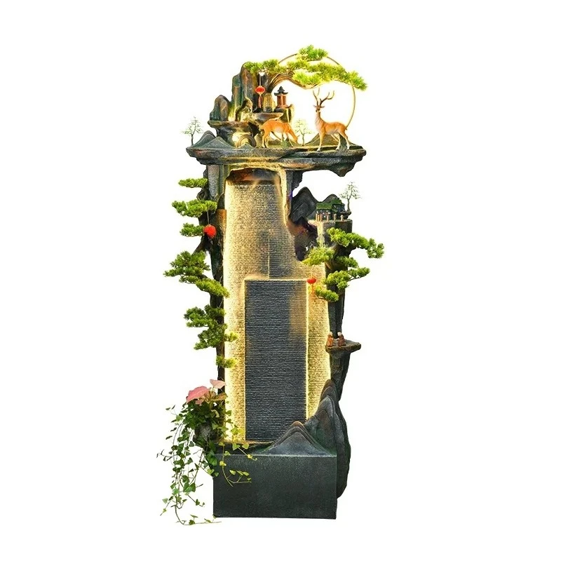 

Chinese-style floor-to-ceiling rockery, flowing water fountain water curtain wall, landscape lucky living room entrance ornament
