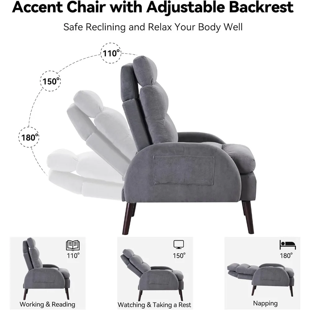 كرسي صالة مخملي معاصر مع مسند، كرسي قراءة مريح ومجموعة عثمانية، مسند ظهر مخملي كبير الحجم قابل للتعديل #3