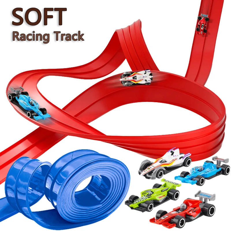 Pista de carreras Flexible para niños, juguetes DIY, rampa de coche de carreras de doble vía, Compatible con coches 1/64, pistas de carreras enrollables portátiles