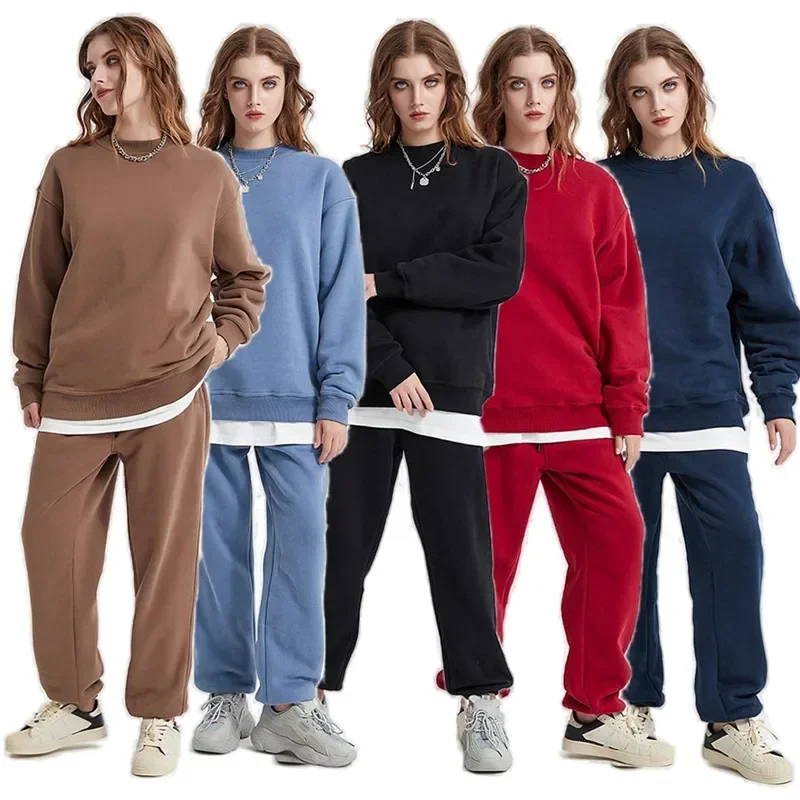 Women\'s Clothes Fleece Sweatshirts Pants Set Men\'s Winter Autumn Long Sleeve Outwears Woman Sports Tracksuits Trouser Outfit