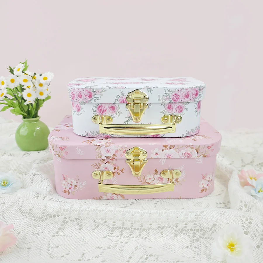 Caja de regalo para maleta, caja de almacenamiento de la serie de flores Vintage, papelería y almacenamiento de joyería, caja de Festival de regalo de cumpleaños, 2 uds.
