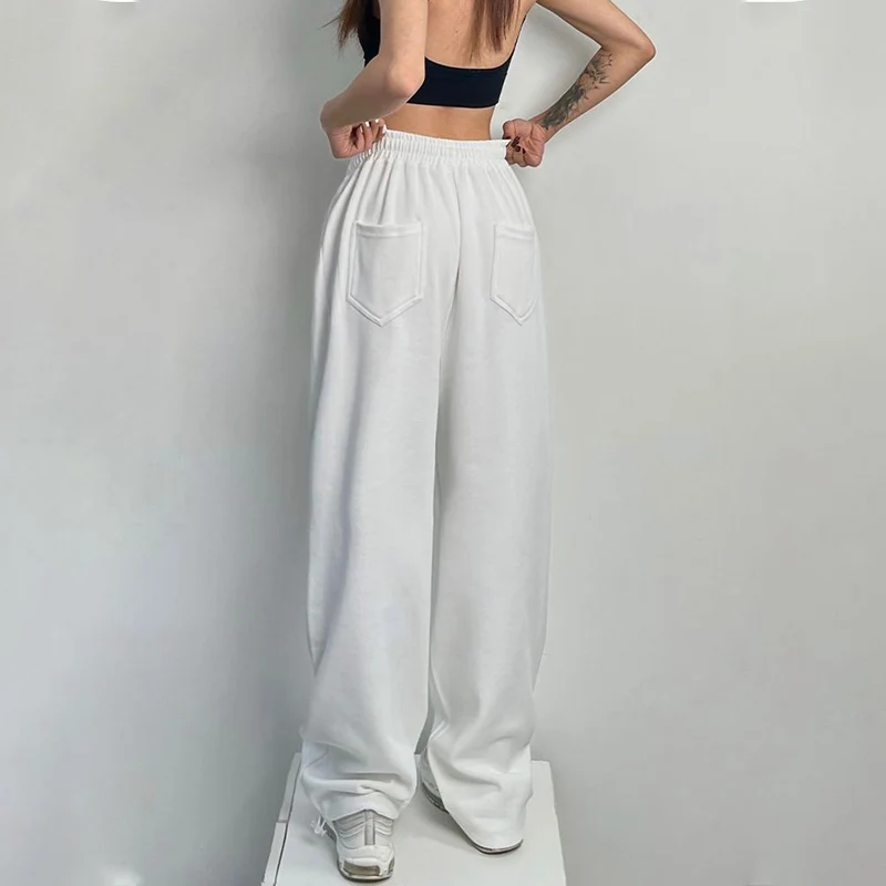 White Baggy Sweatpants Women Hippie Y2K Korean Style Jogger Sports Pants High Waist Harajuku Oversize Straight Wide Leg Trousers