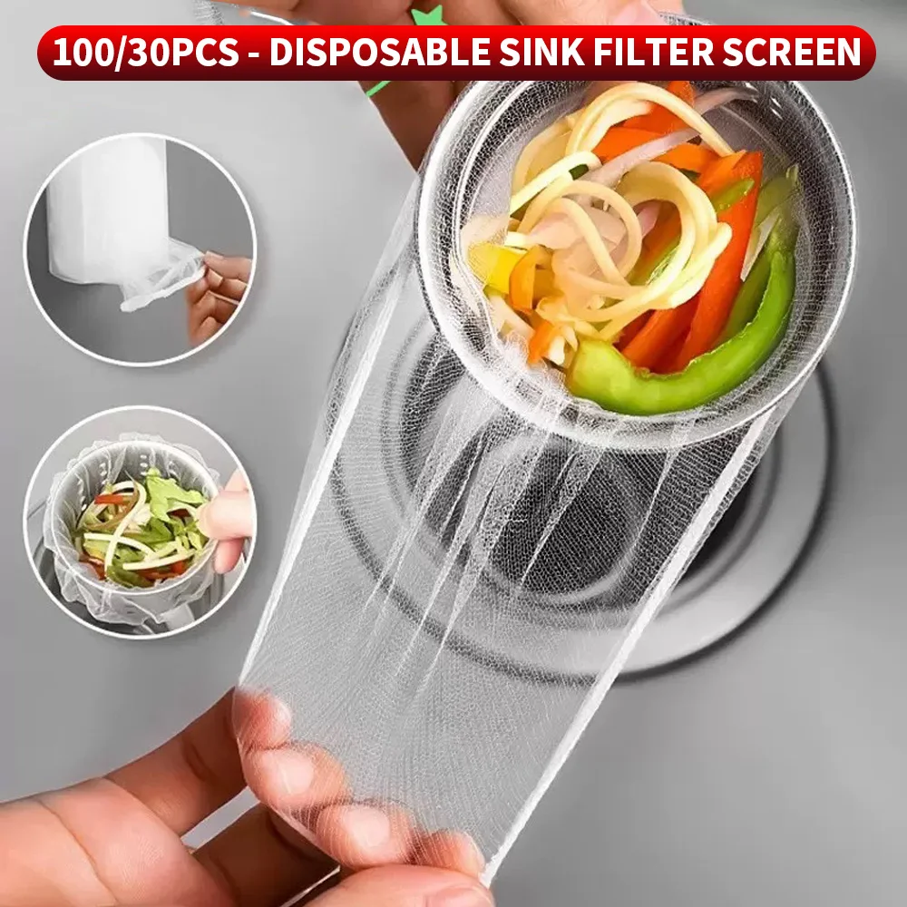 

100/30 шт. - одноразовый сетчатый мешок с фильтром для кухонной мойки, водонепроницаемый мешок, сетчатый мешок для слива пола бытовой раковины