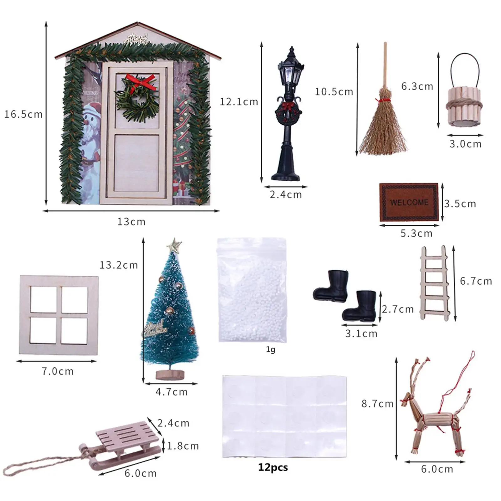 

1/12 Mini House Door Decoration Set for Potted Landscape Home Decoration