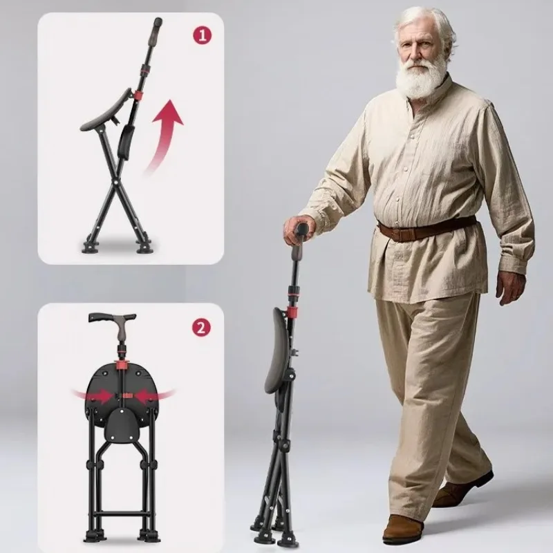 

Сверхмощный табурет-трость, 440 фунтов, складная трость с сиденьем, четырехногие регулируемые стулья-костыли, унисекс для пожилых людей в подарок