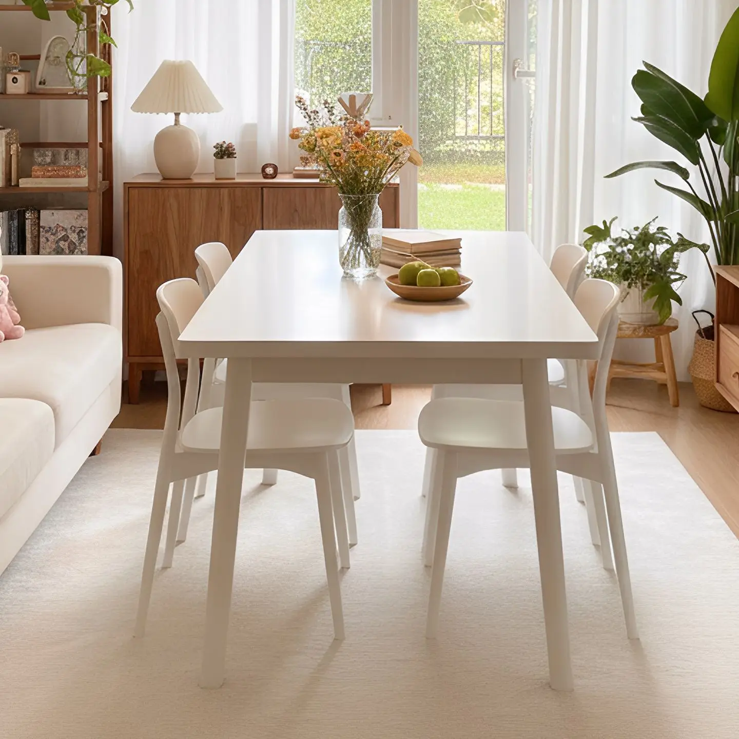 Dining table Household small-sized dining table and chairs White cream style rental house with simple rectangular dining table