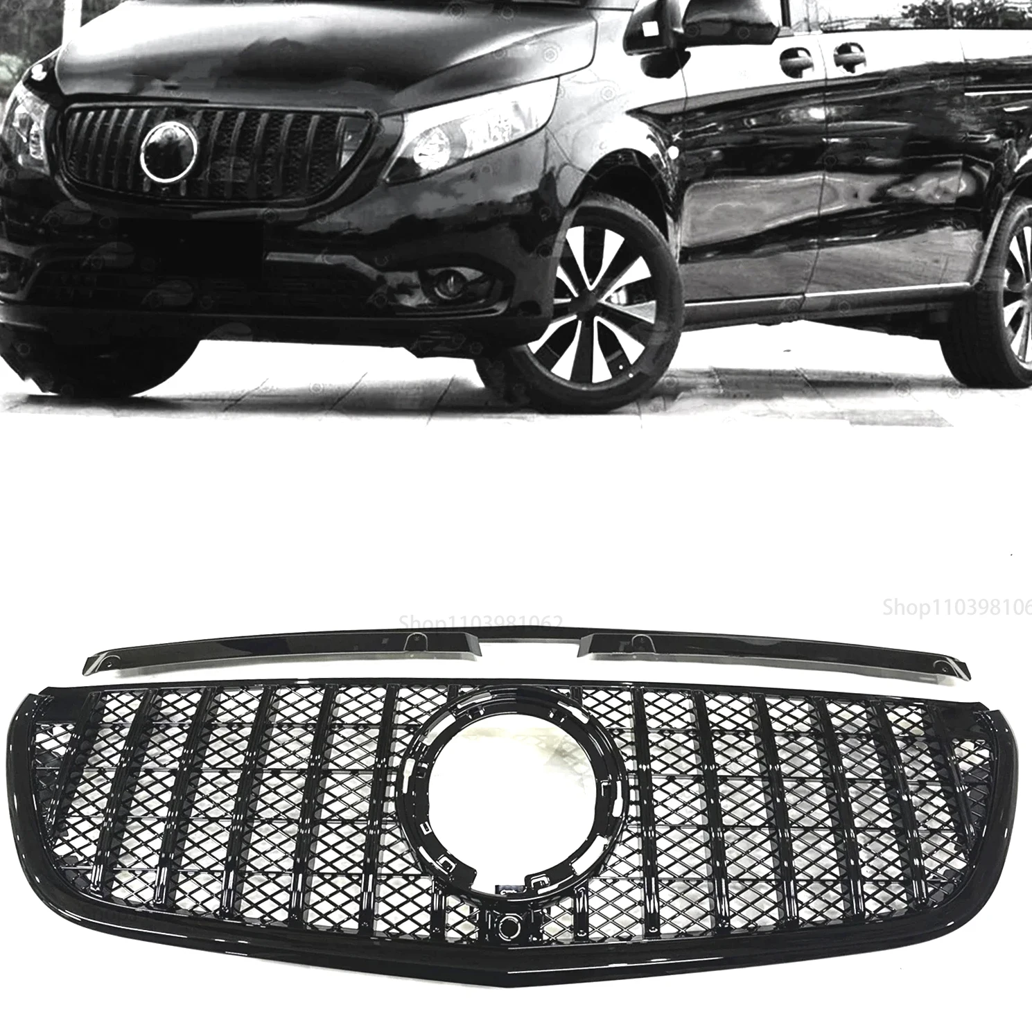 

Front Grille Racing Grills For Mercedes Benz W447 Metris 2021-2023 GT Style Black/Silver Car Upper Bumper Hood Mesh Grid Ki