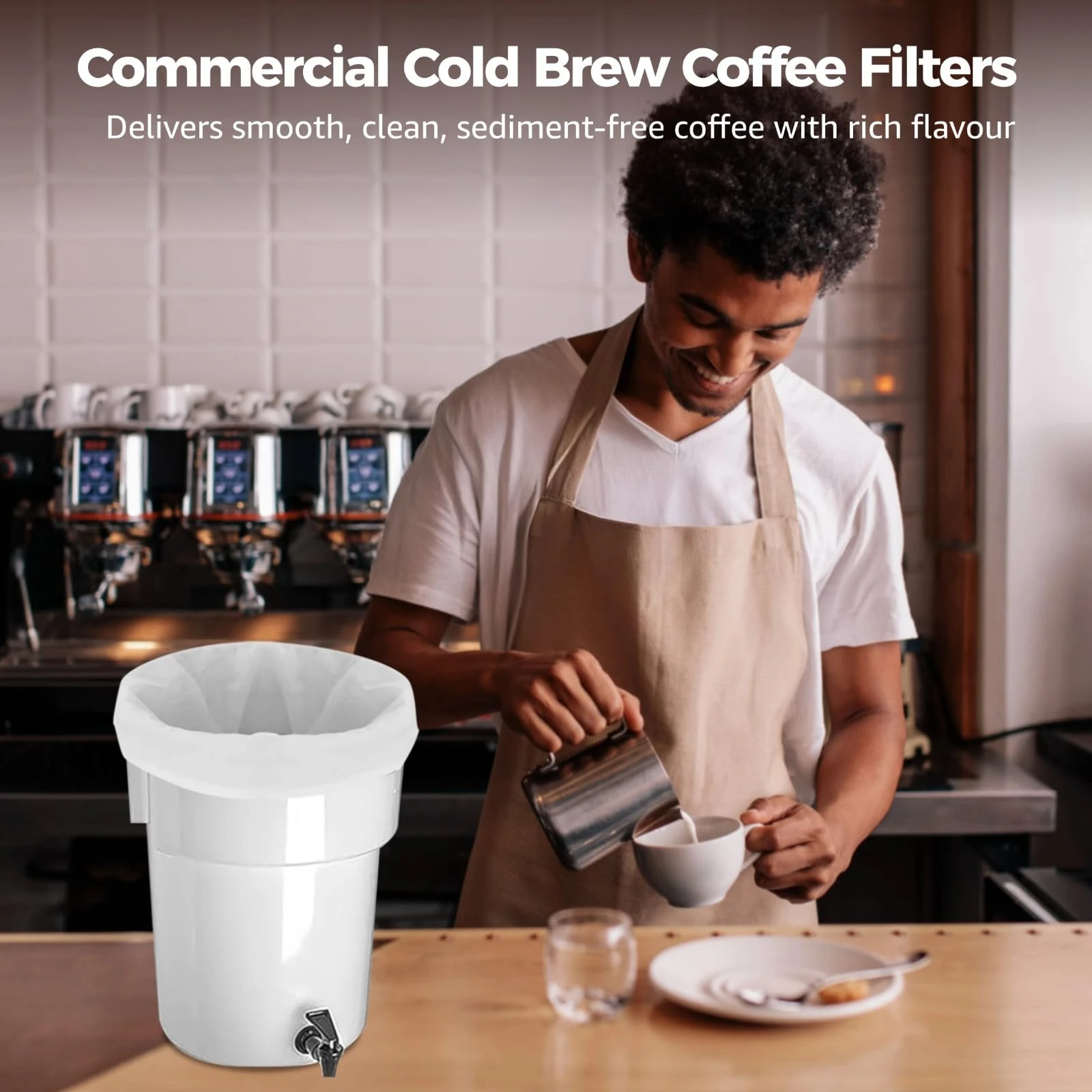 100 Pack Commercial Cold Brew Coffee Filters 5 Gallon Bucket Disposable Fine Mesh Non-Woven Bags for Coffee Shops Restaurants