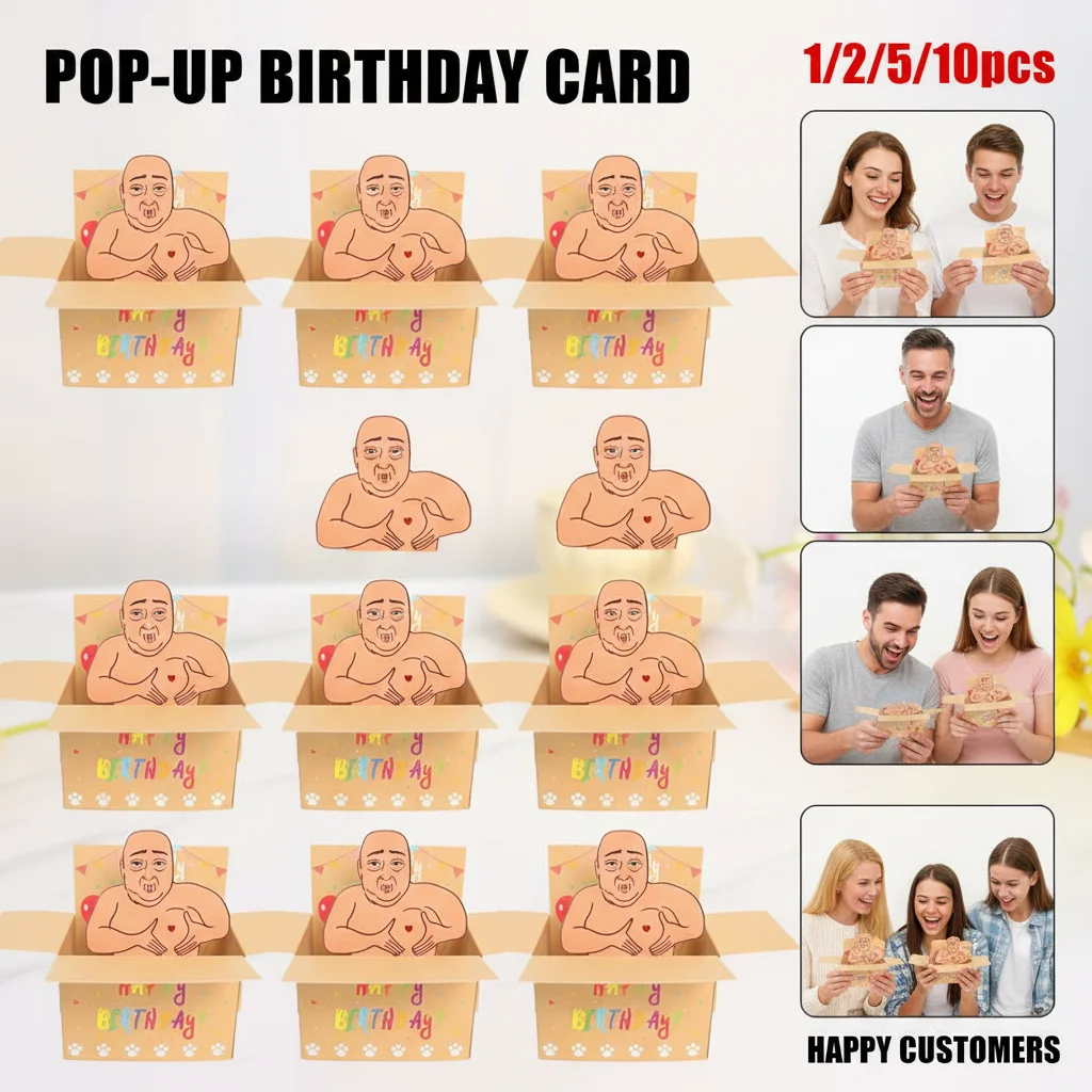 Urkomische Happy-Birthday-Pop-Up-Karte - Humorvolles 3D-Charakterdesign mit Herzballons & Konfetti, Verspielte Karte