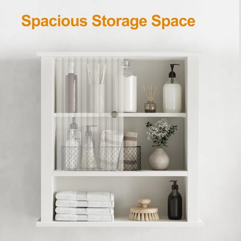 خزانة حائط للحمام مع باب منزلق مخدد، خزانة طبية خشبية منحنية، خزانة مثبتة على الحائط، فوق المرحاض