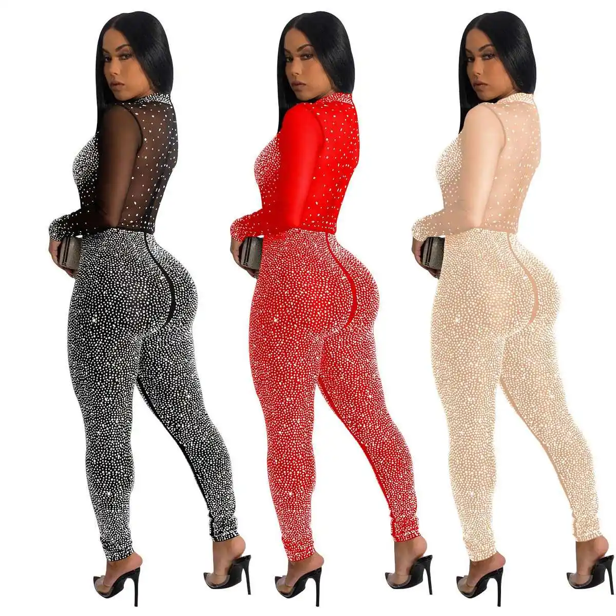

2025 Bla сценический блестящий комбинезон с блестками для женщин, новые длинные брюки с высокой талией и бриллиантами, уличный полиэстер