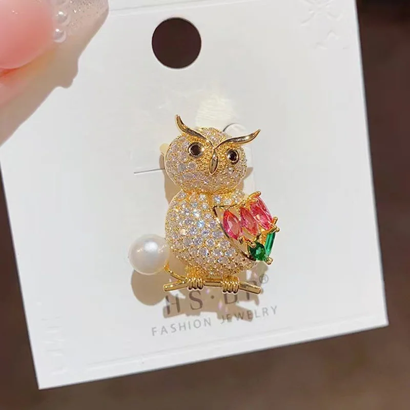 Lovely Rhinestone Opal Owl Birds Brooches Pins for Women Men Branch Plant Animal Jewelry Party Wedding Office Gifts Badge Gift