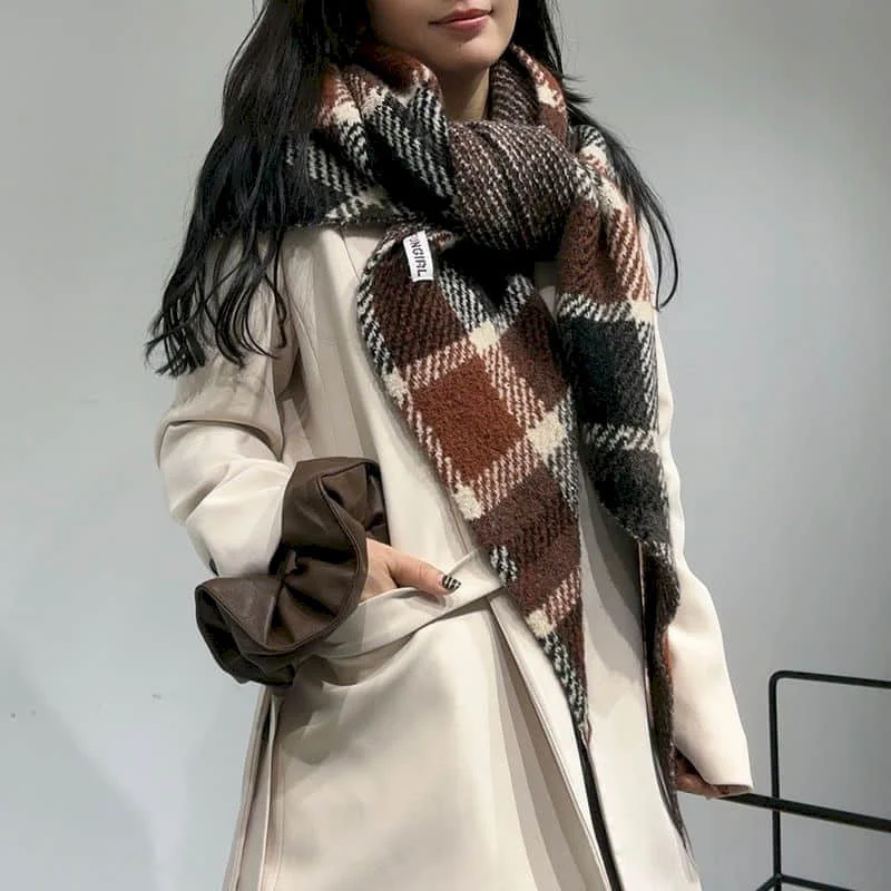 

Шарф для женщин, роскошный винтажный контрастный цвет, кашемировая женская треугольная шаль, теплая зимняя шаль из пашмины в корейском стиле