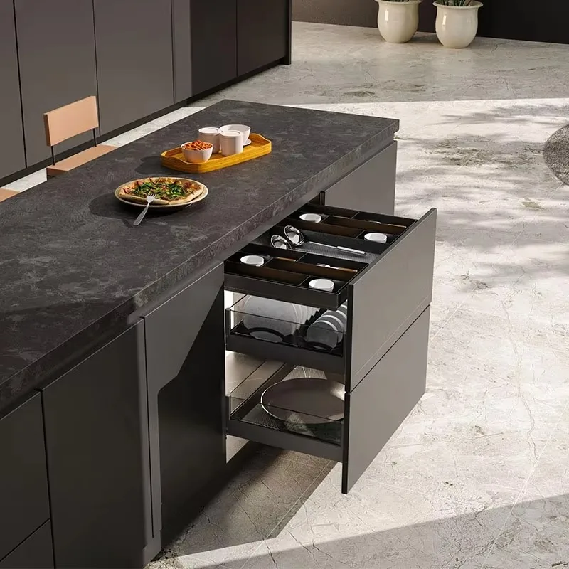 Aluminum sliding drawer type storage box Kitchen storage plate Hydraulic cabinet Modular drawer type pull-out kitchen basket