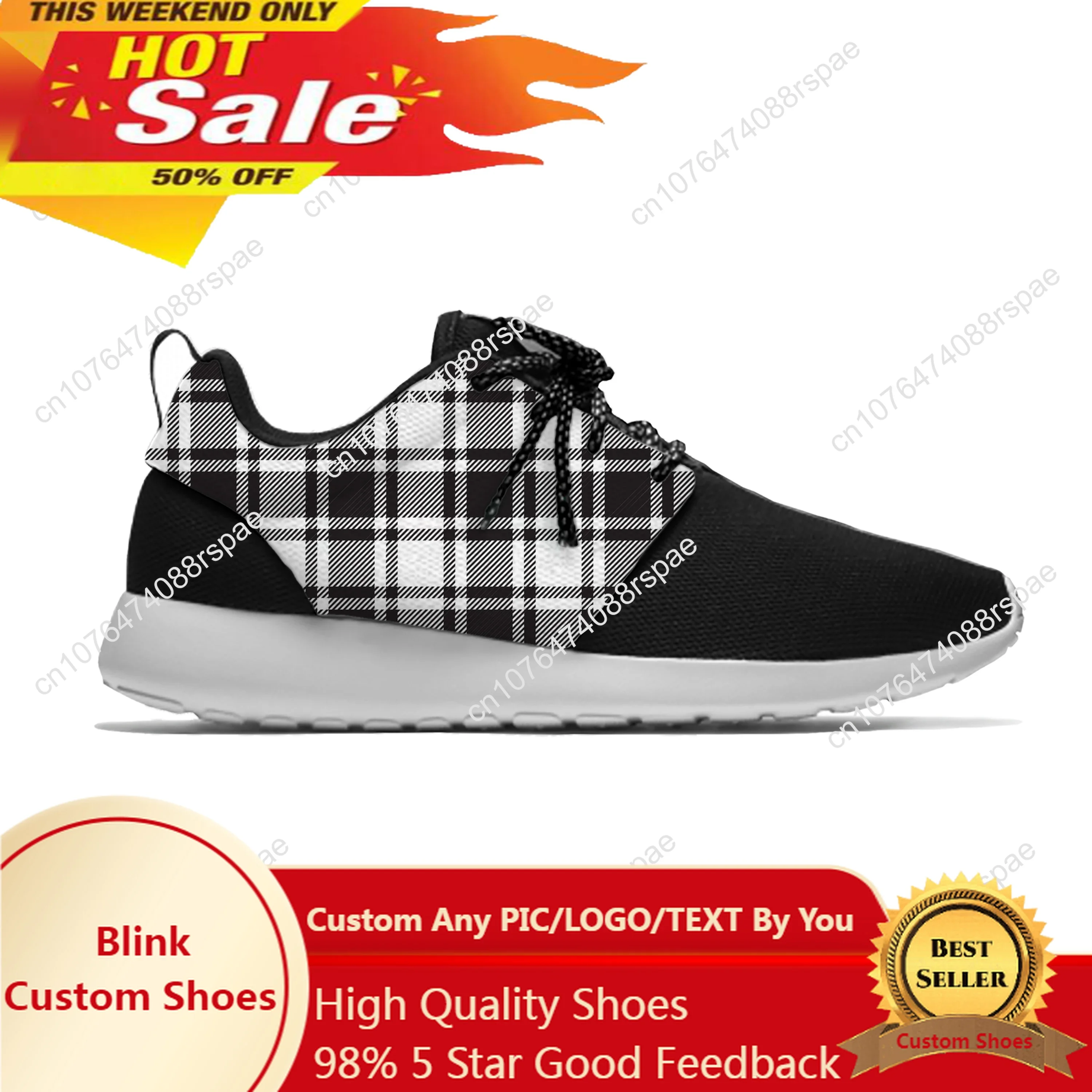 

Black And White Plaid Checks Fashion Personality Sport Running Shoes Casual Breathable Lightweight 3D Print Men Women Sneakers