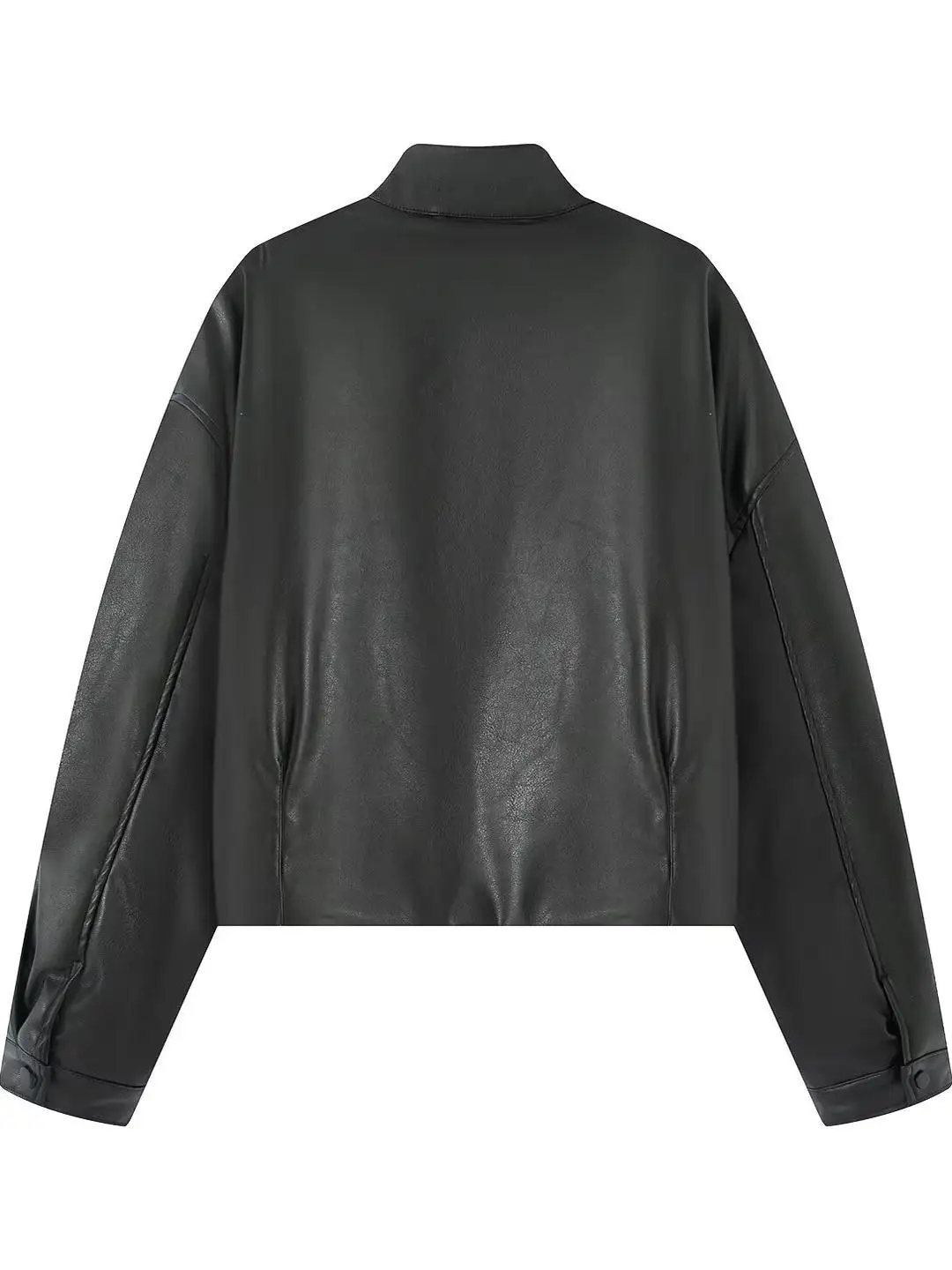 Damen Amerikanischer Retro-Stil Verdickte Baumwolljacke mit Reißverschluss Stehkragen Ledermantel Herbst Winter Oberbekleidung