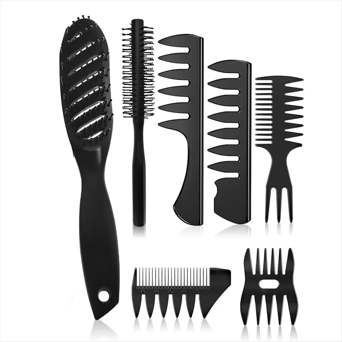 [N84R] Hair Brush for Men, 7Pcs Combs for Men, Hair Styling Comb Set with Vent Hair Brush, Round Hair Brush, Wide Tooth Comb,