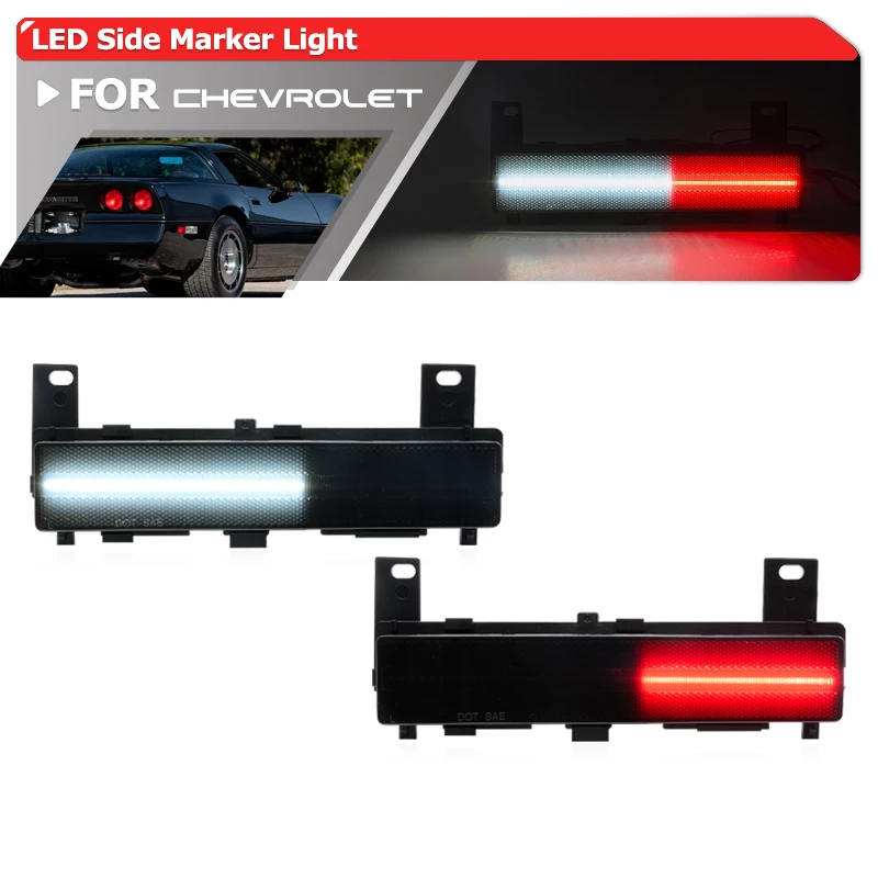 

Smoked For 1988-1996 Chevrolet/Chevy Corvette C4 Rear Bumper LED Red Side Marker Light & White Backup Reverse Lights Accessories