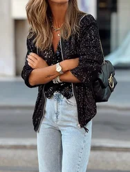 Spring Summer Long Sleeve Zipper Outerwear, Women Fashion O-Neck Patchwork Short Jackets, 2024 Sequins Loungewear Ladies Coats