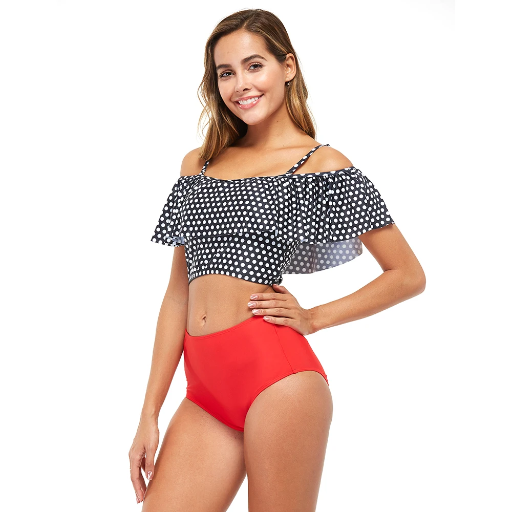 Costumi da bagno con spalle scoperte arruffate bikini da donna Push-Up a vita alta costume da bagno diviso in due pezzi costume da bagno da spiaggia