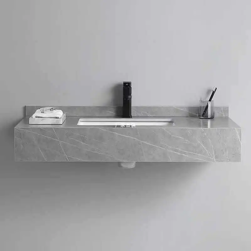 

Rock slab integrated countertop bathroom cabinet wash basin single basin suspended wall wall hanging wall type
