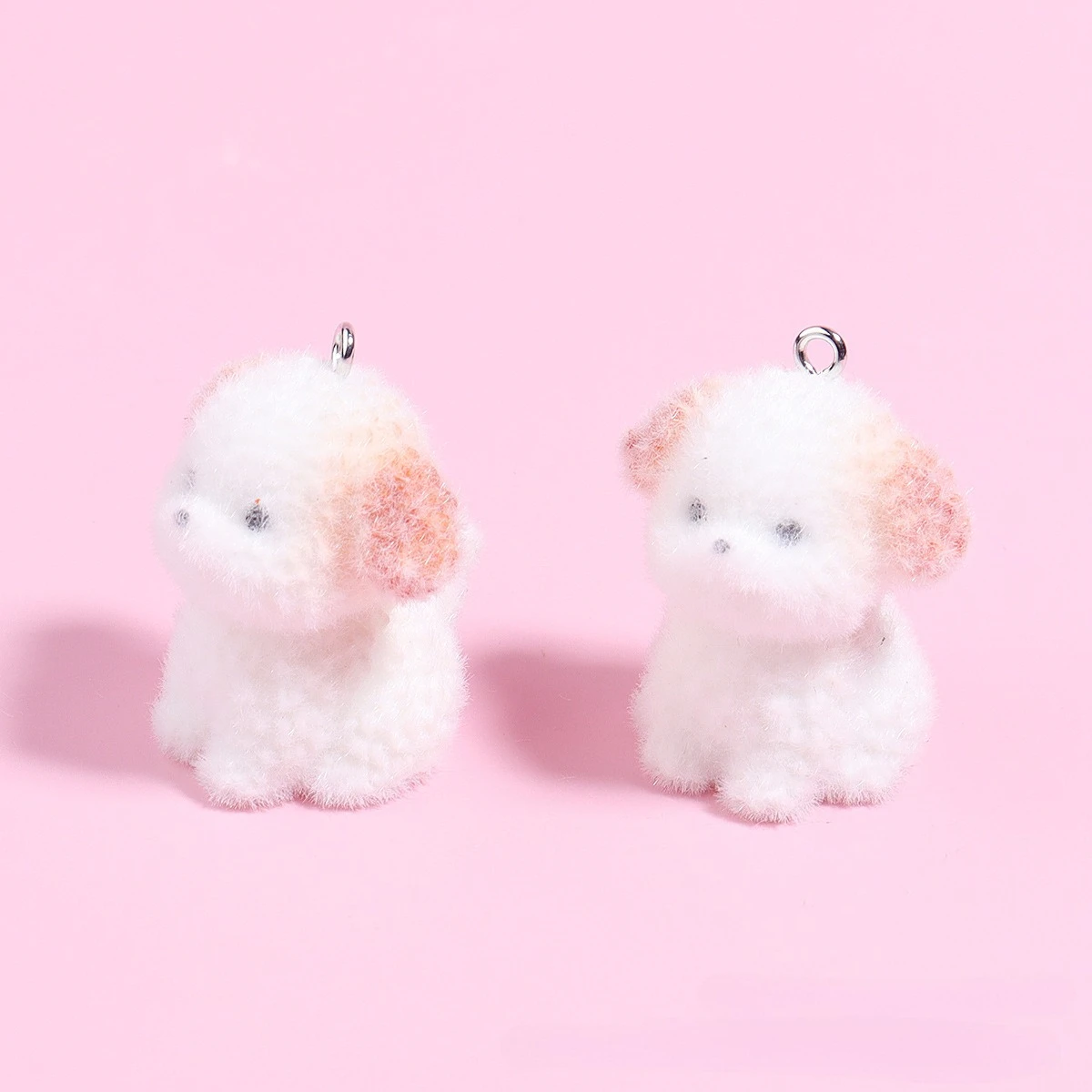 20Pcs 3D Resin Flocking Puppy Rabbit Charms Cartoon Animal Pendant for Earrings Necklace Keychain Making DIY Jewelry Accessories