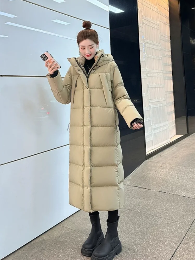 Winter Coat Female Women\'s Down Jacket Simple Solid Color High-end Outerwears Casual Loose Thickened Snow Long Puffer Coats