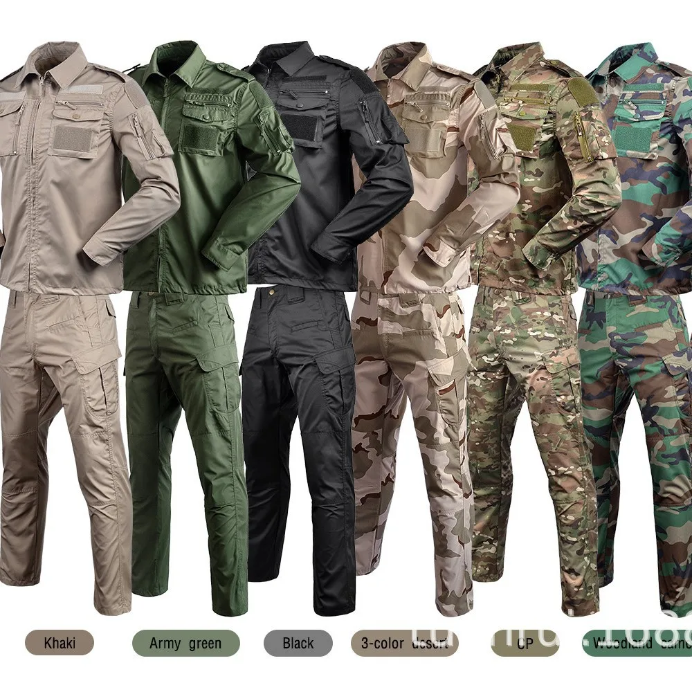 

Mens Tactical Uniform Set Outdoor Combat Shirt Pants Camouflage Military Training Suit Working Clothes Softair Army Cap Included