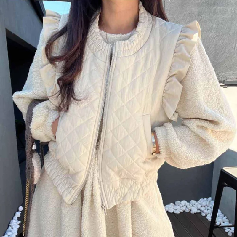 

Женский шикарный корейский жилет, верхняя одежда на хлопковой подкладке, многослойный деревянный узором ain, универсальный утягивающий топ