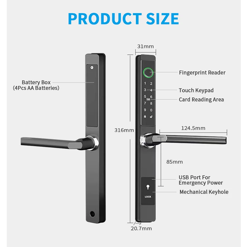 Imagem -06 - Raykube-fingerprint Smart Door Lock Dq04 Avançado Impermeável Bluetooth tt Lock Desbloqueio Remoto Apto para Porta Deslizante ao ar Livre Magro