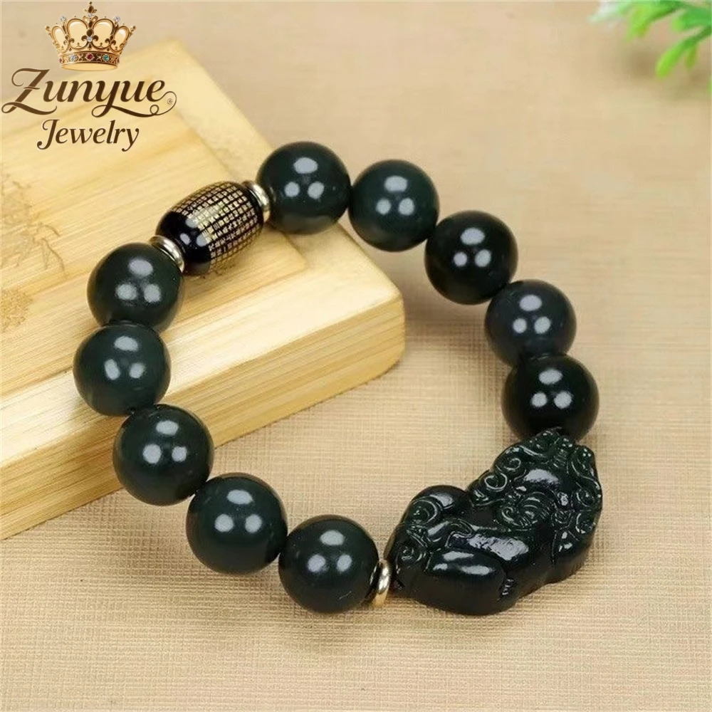 

Hetian Green Jade PI Xiu Buddhist Prayer Beads Jade Bracelet Luxury Quality Fashion Jewelry Elegant Exquisite Popular High-End